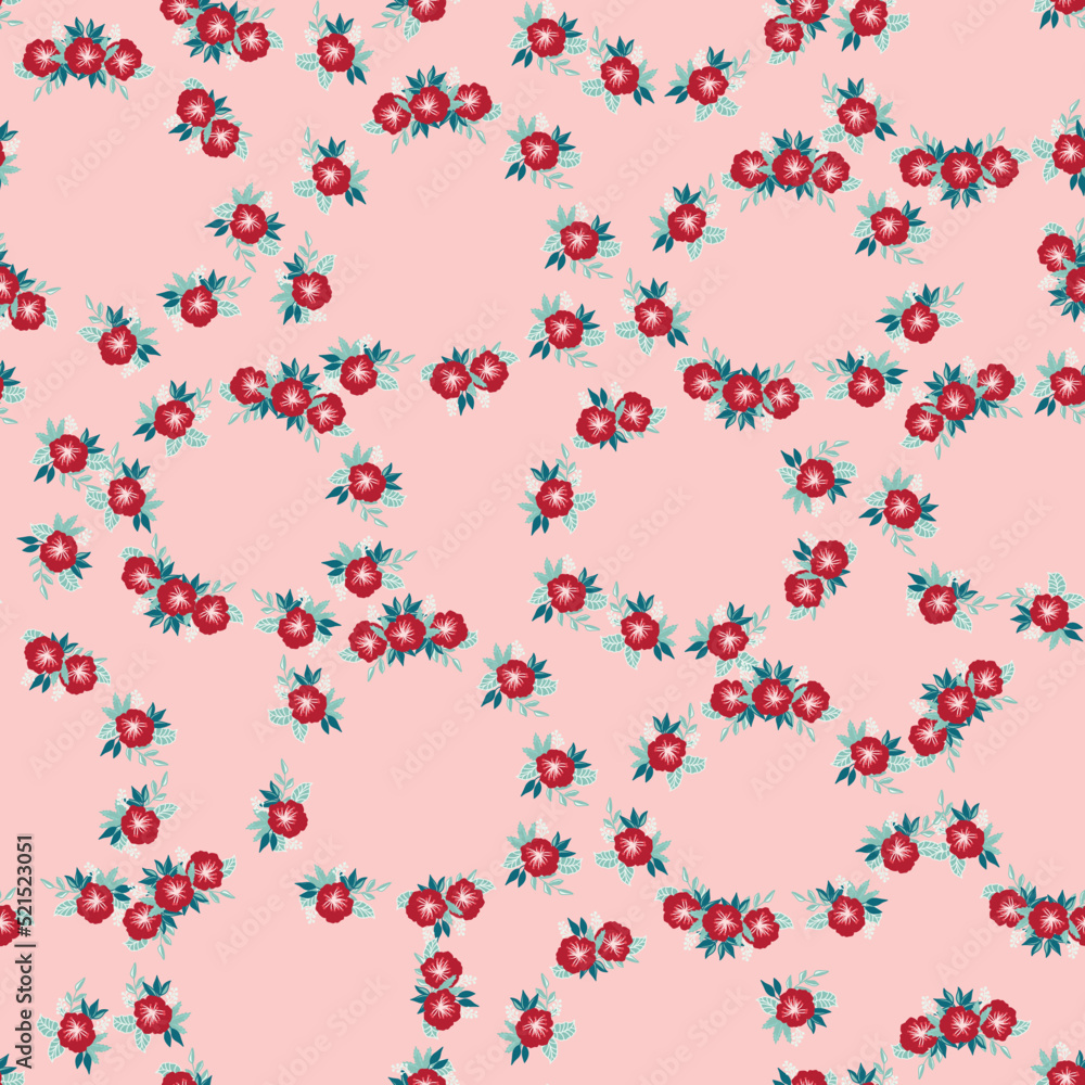 Seamless decorative elegant pattern in small-scale red flowers. Print for textile, wallpaper, covers, surface. Calico millefleurs.
