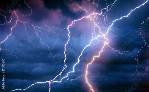 Fork lightning striking down during summer storm 