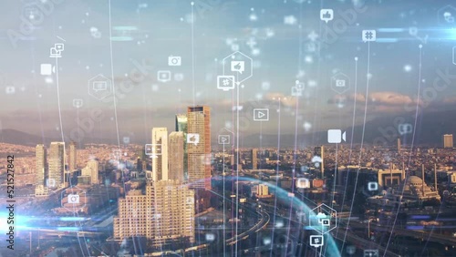 Smart city and communication network concept. Digital transformation. High quality 4k footage