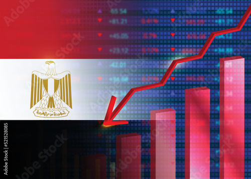 Economic crisis in Egypt.Financial crisis concept.Egypt flag with stock chart