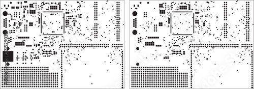 Layers of solder mask on the top and bottom side
of the PCB. Design documentation for
an electronic device. Vector drawing.