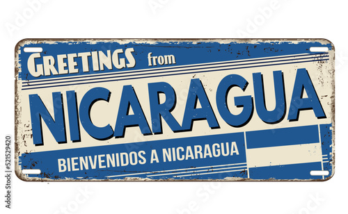 Fényképezés Greetings from Nicaragua vintage rusty metal plate