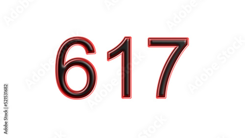 red 617 number 3d effect white background