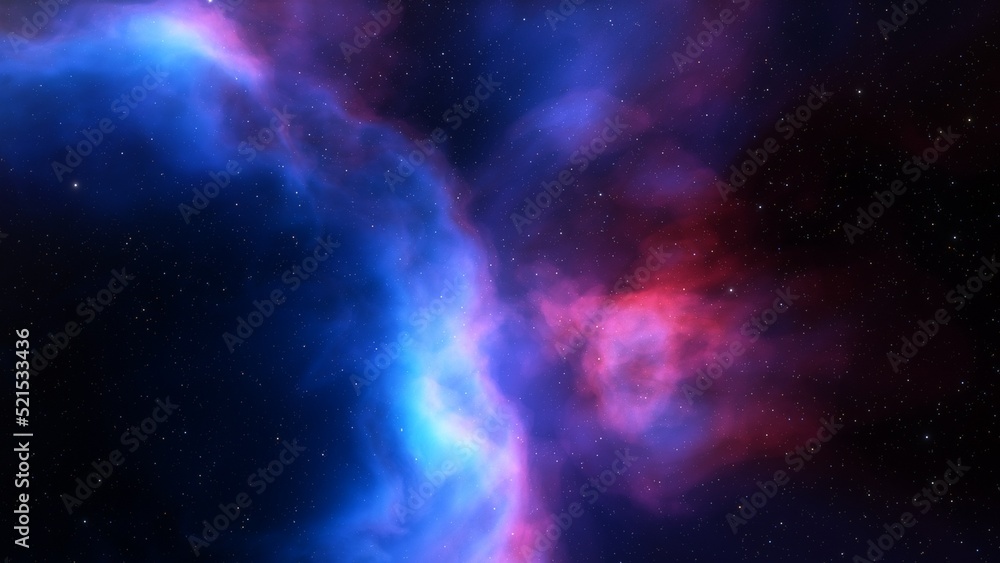 Obraz premium red-violet nebula in outer space, horsehead nebula, unusual colorful nebula in a distant galaxy, red nebula 3d render 
