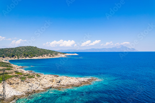 ascending view of Paralia beach  Greece. perfect destination for summer. High quality photo