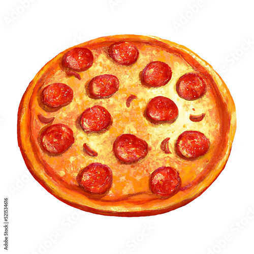 salami pizza isolated illustration - transparent background - digital painting
