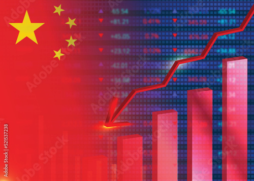 Economic crisis in China.Financial crisis concept.China flag with stock chart