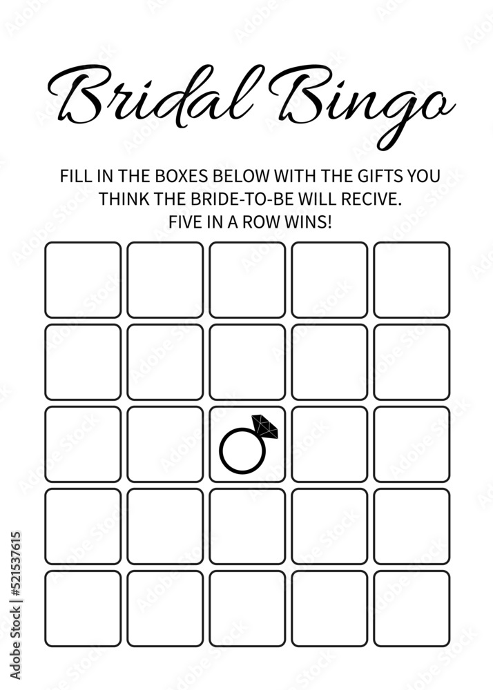 Bridal Bingo card template. Bridal Shower Bingo game. Funny activity for guests. Bachelorette Party activities. Wedding stationery