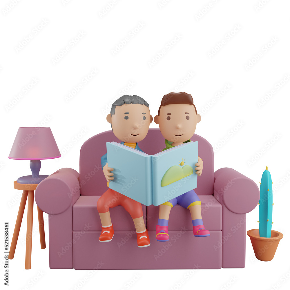 3d boys character reading story book 3d boys character reading story book