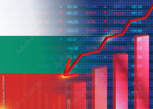 Economic crisis in Bulgaria.Financial crisis concept.Bulgarian flag with stock chart