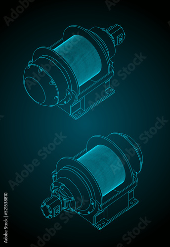 Large hydraulic winch isometric drawings