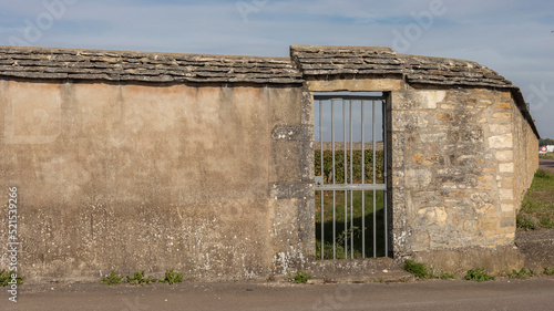 Walled vineyard in France with a door