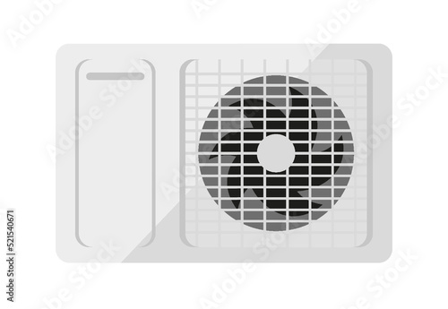 Outdoor unit air conditioner equipment white flat. Split ventilation system air purification heating room cooling office home electronics climate temperature control remote control fan blade filter