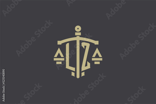 Letter LZ logo for law office and attorney with creative scale and sword icon design