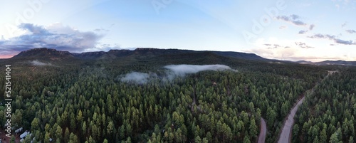 Aerial panorama of the Mogollon Rim & the Town of Christopher Creek, Arizona
