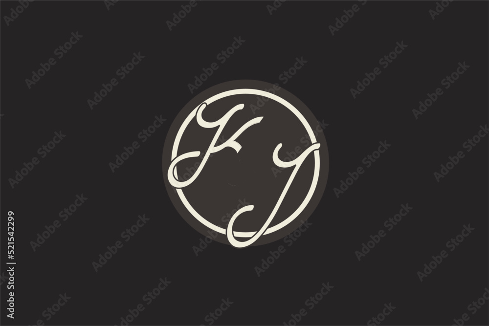 Initial letter KJ monogram logo with simple and creative cirle line ...