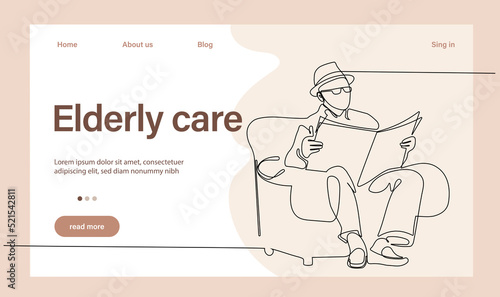 Programs for Seniors Landing Page Template. Elderly Health Care. Elderly care. Cartoon People Vector Illustration.