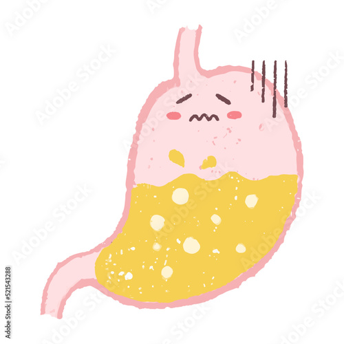 手描きの胃酸過多の胃のキャラクター