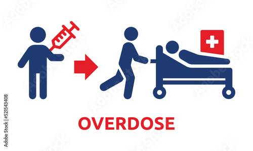 Addicted person did a drug overdose with syringe vector icon concept. Emergency with risk of death with excessive dose of medication illustration.