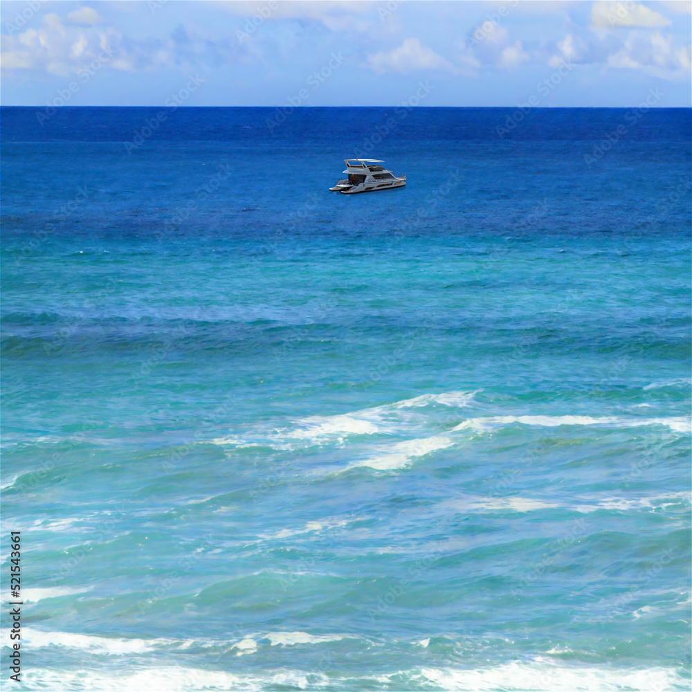 南の海 透明な海 緑の海 浮かぶ小舟 ボート クルーザー ヨット