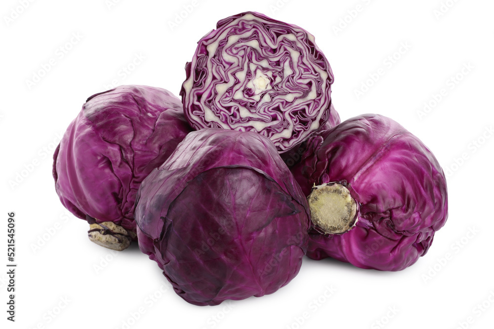 Whole and cut red cabbages on white background Whole and cut red cabbages on white background