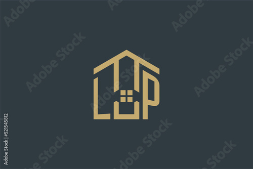 Initial LP logo with abstract house icon design, simple and elegant real estate logo design