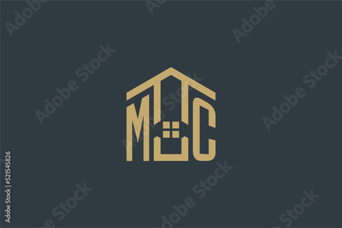 Initial MC logo with abstract house icon design, simple and elegant real estate logo design