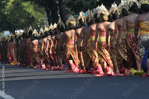Bali, Indonesia August 4, 2022, Bali culture, going to the temple together for the celebration of the holy day