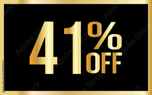  41% discount. Golden numbers with black background. Banner for shopping, print, web, sale illustration