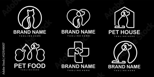 Pet icon set logo design with creative line style