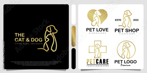 Set of pets Logo dog cat design vector template