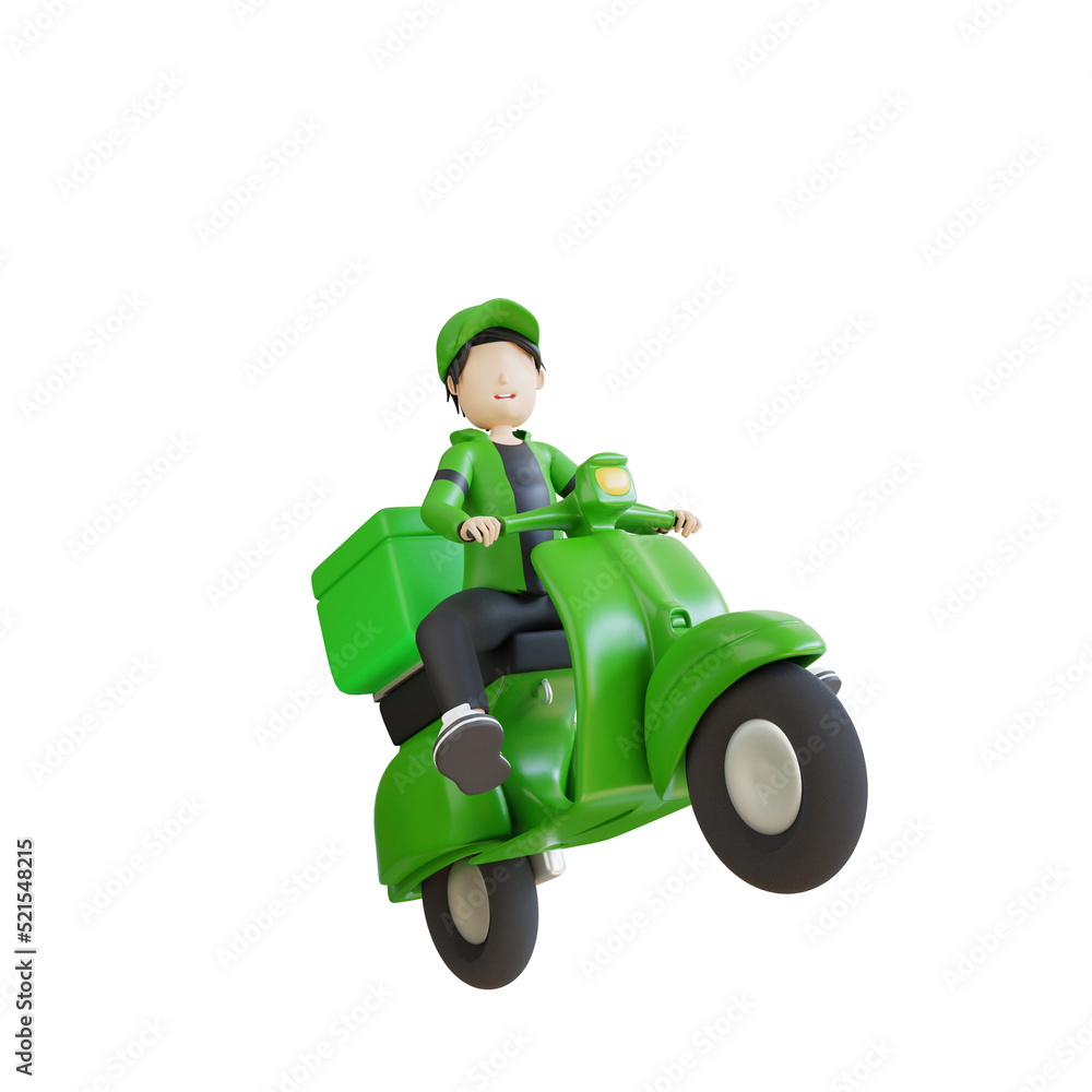 3d delivery man character with scooter 3d delivery man character with scooter