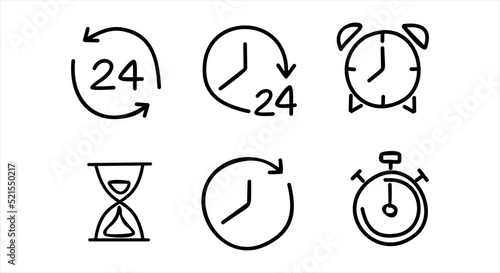 Time and clock doodle icons. Set of vector linear icons.