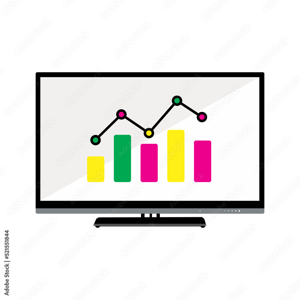 sales growth icon, chart in trendy flat style on tv screen. Chart symbol for your web site design, logo, app, UI. Vector illustration sales growth icon, chart in trendy flat style on tv screen. Chart symbol for your web site design, logo, app, UI. Vector illustration