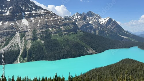 Peyto Lake of Banff National Park in Canada. Blue color alpine lake in  Alberta, Canada.  photo
