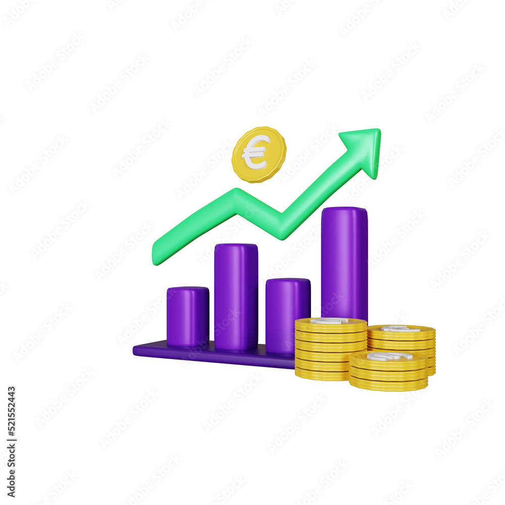3d rendering euro coins graph grow up illustratioin 3d rendering euro coins graph grow up illustratioin