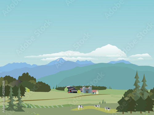信州蓼科の酪農農場風景