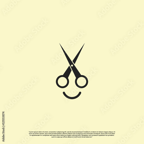 smile scissor logo design, scissor with smile emoji logo design concept