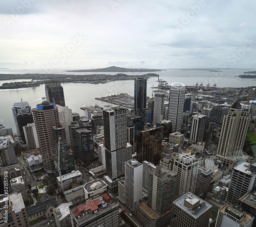 Auckland city   harbour vertical aerial panaorama