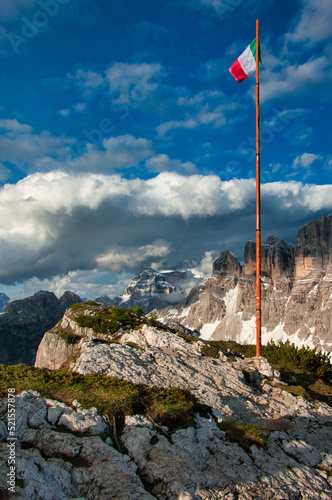 Italian flag, Rifugio Tissi, Alta Via 1, Dolomites, Italy photo