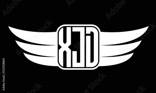 XJD three-letter Wing logo design. flying Vector template photo