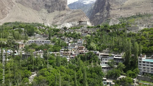 Aerial footage of Baltit Fort and Hunza Valley in Pakistan, captured with a rising drone. Smooth and RAW footage. Gilgit Baltistan, Pakistan. 
