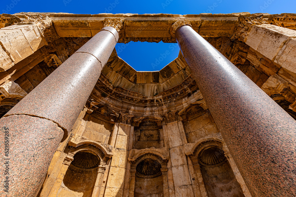Lebanon. Baalbek (UNESCO World Heritage Site), ancient Heliopolis in Greek and Roman period. Circular Exedra around the Great Court