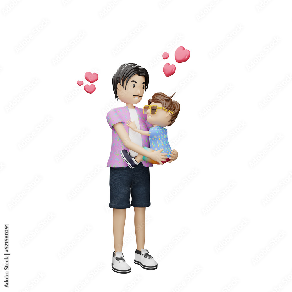 3d rendering daddy and son character illustration 3d rendering daddy and son character illustration