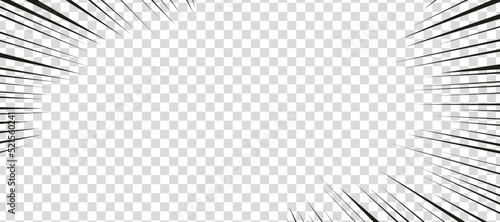 Manga comic effect on transparent background. Motion radial lines for comic book. Vector illustration of manga speed frame or exploding splash