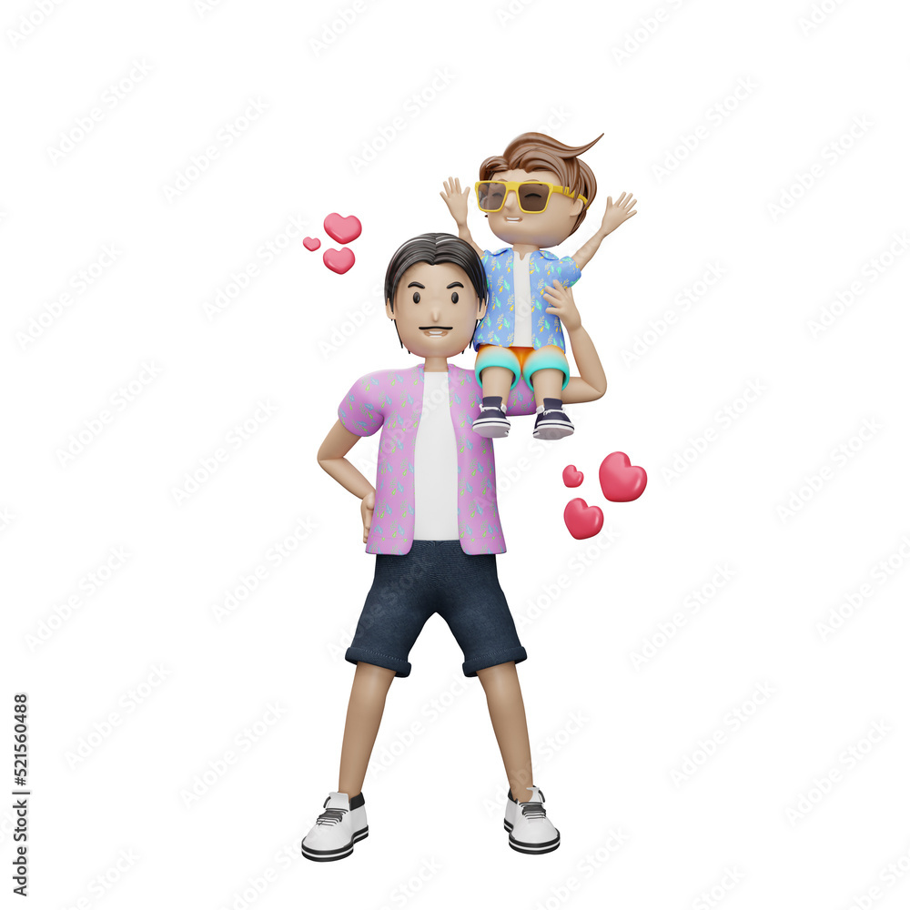 3d rendering daddy and son character illustration 3d rendering daddy and son character illustration