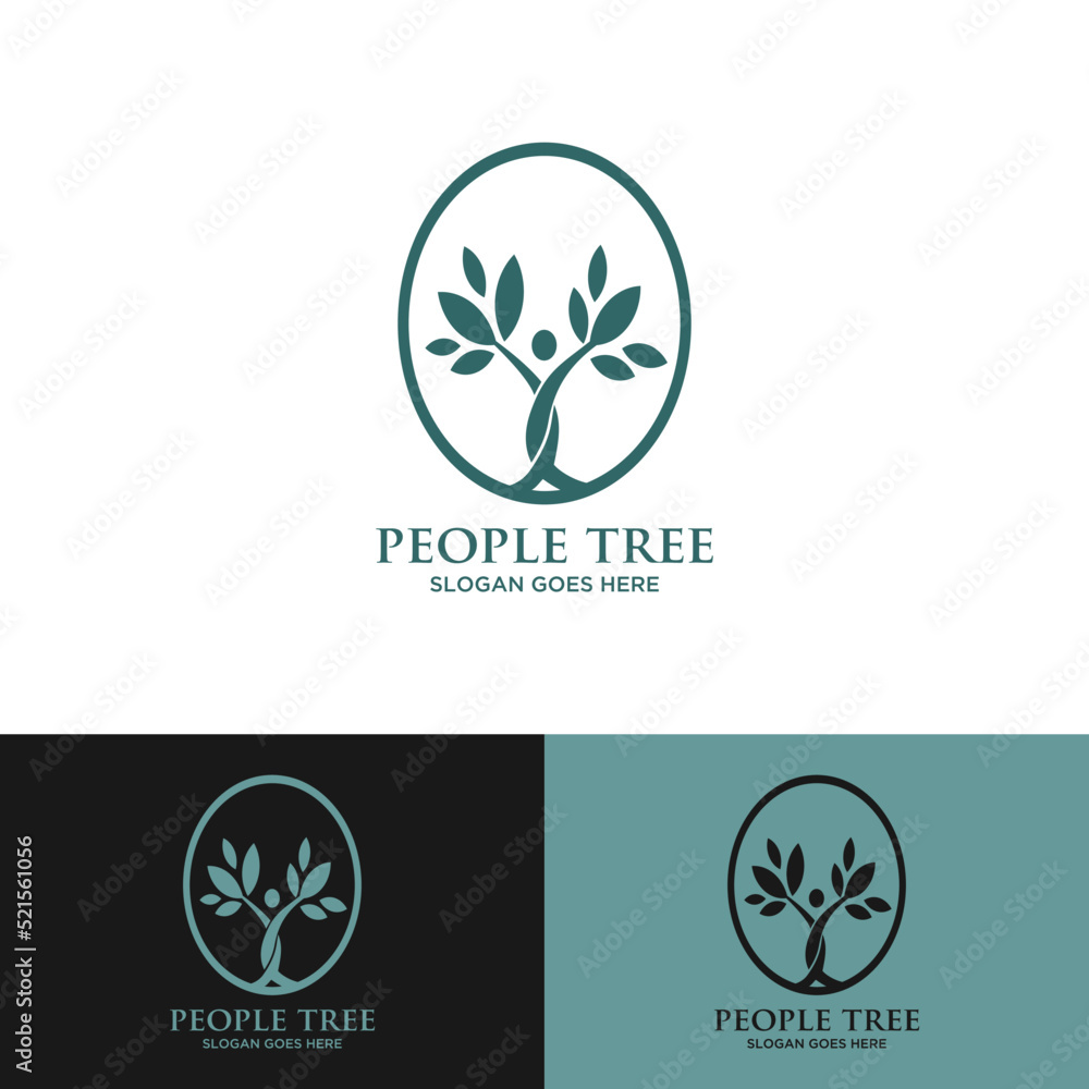 Abstract Human tree logo. Unique Tree Vector illustration with circles and abstract female shapes.le
