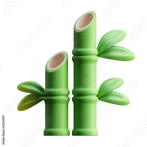 green bamboo isolated on white 3d render illustration