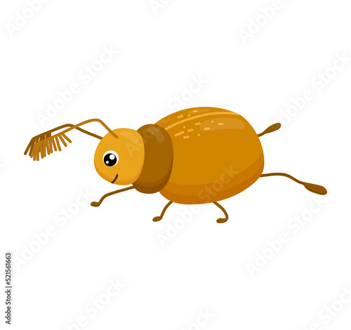 Cute smiling beatle isolated on white background. Funny insect for children. Flat cartoon vector illustration