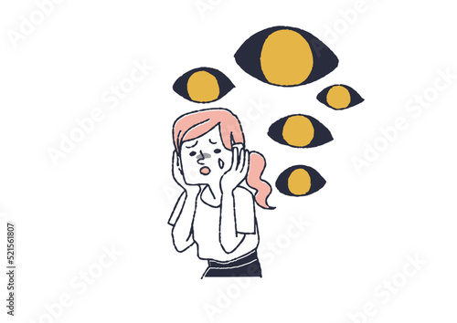 人の目を気にしすぎてしまう女性　精神面での回復や治療の段階ごとのイラスト